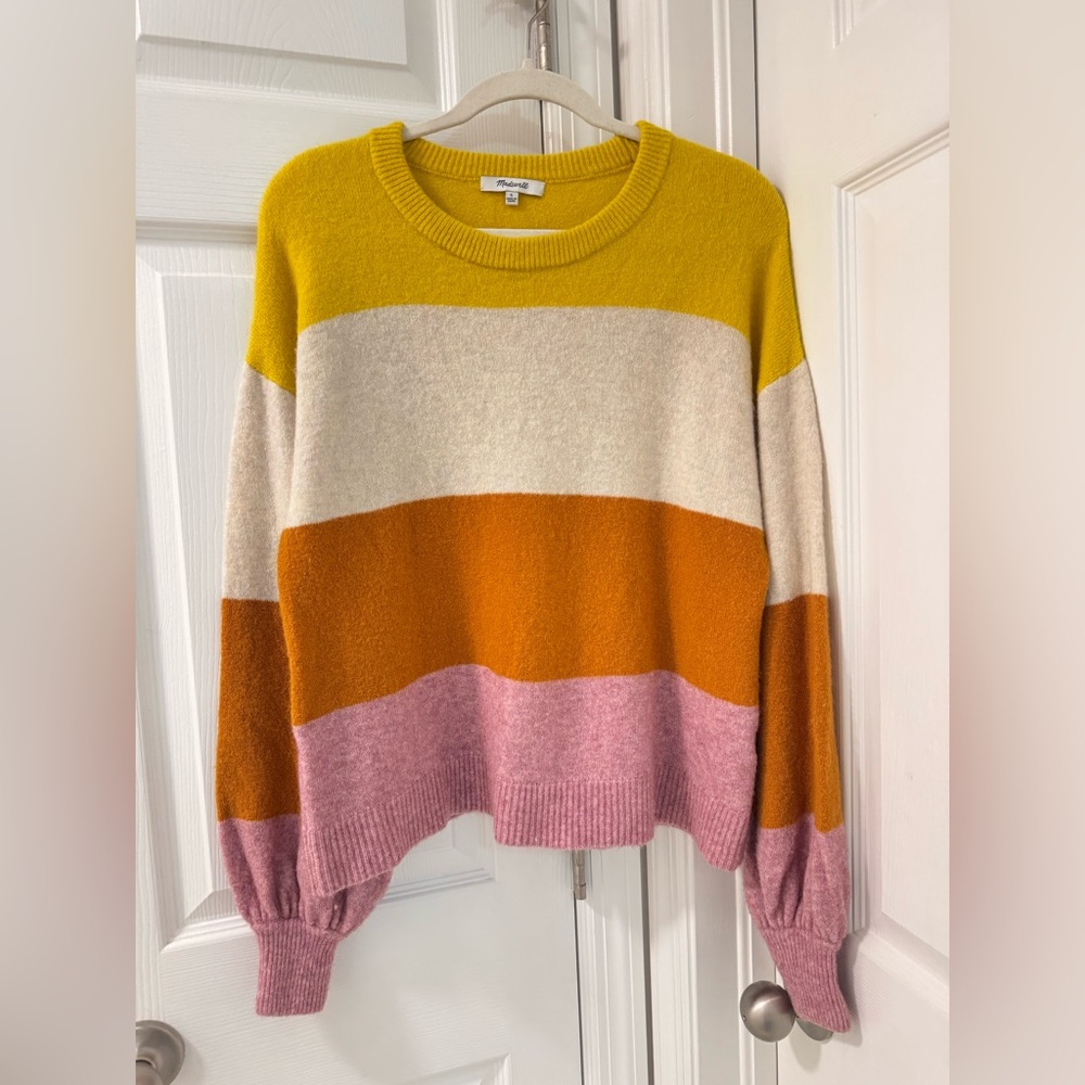Madewell Sweater Striped Gladwell BalloonSleeve Wool Alpaca Pullover sizeS - Picture 5 of 5
